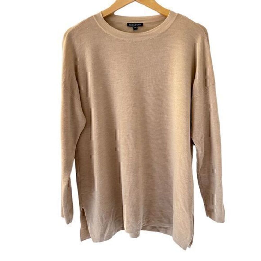 Eileen Fisher Beige Superfine Merino Wool Crew Neck Oversized Sweater Size XS